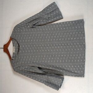 Lake Flower Gingham Floral Cottage Farmhouse Flared Sleeve Shirt S‎